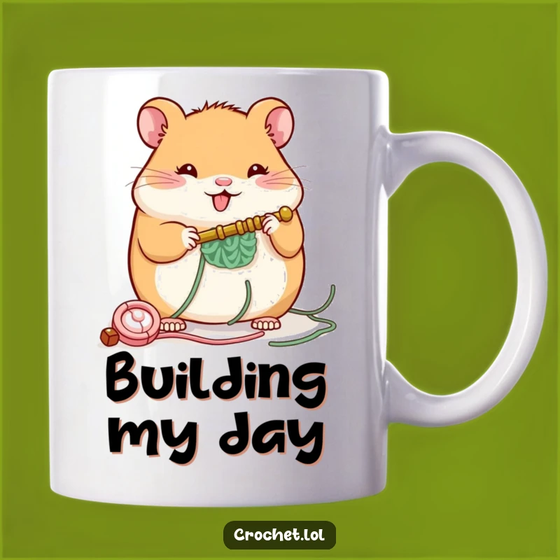 Funny Hamster Crochet Mug: Cheerful Builder Design, Perfect Humorous Gift for Crafters