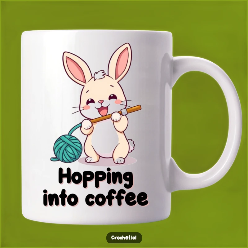 Funny Bunny Crochet Mug: Energetic Crafter Design, Perfect Humorous Gift for Yarn Lovers
