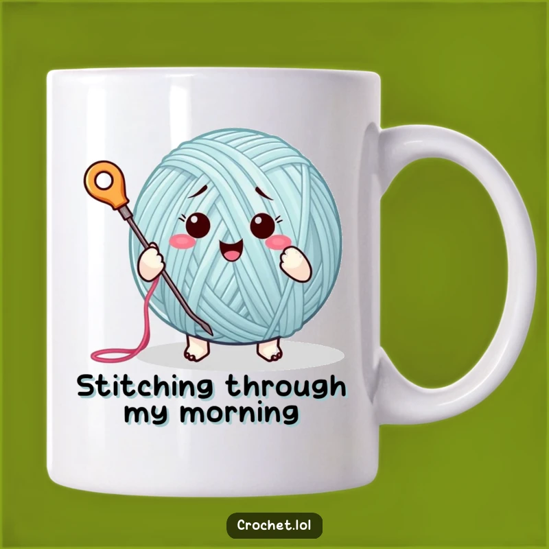 Funny Yarn Ball Stitching Mug: Adorable Crafting Character Perfect for Knitters and Crafters