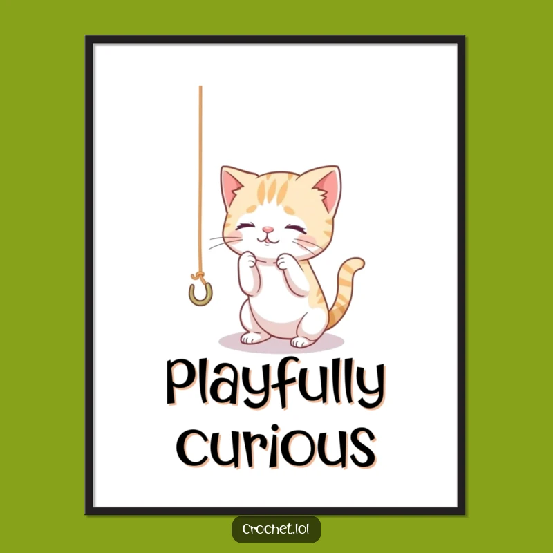 Funny Cat Yarn Digital Art Print: Curious Creation Decor, a Whimsical and Humorous Piece