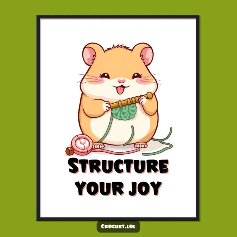 Funny Hamster Crochet Digital Art Print: Builder Decor, a Whimsical and Humorous Piece