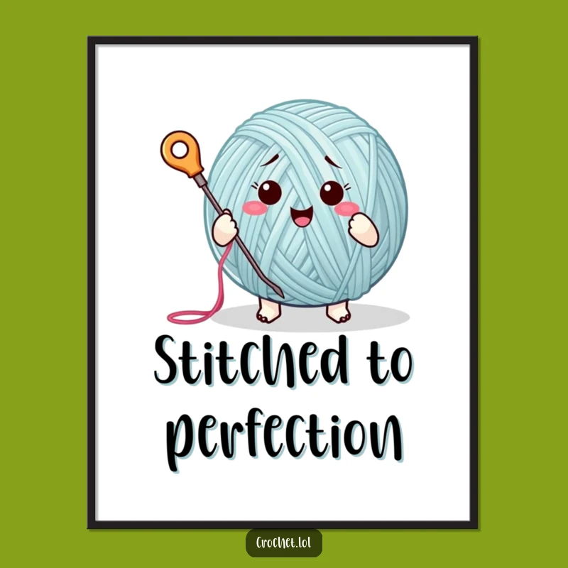 Funny Yarn Ball Digital Art Print: Enthusiastic Stitching Decor, a Whimsical and Humorous Wall Piece