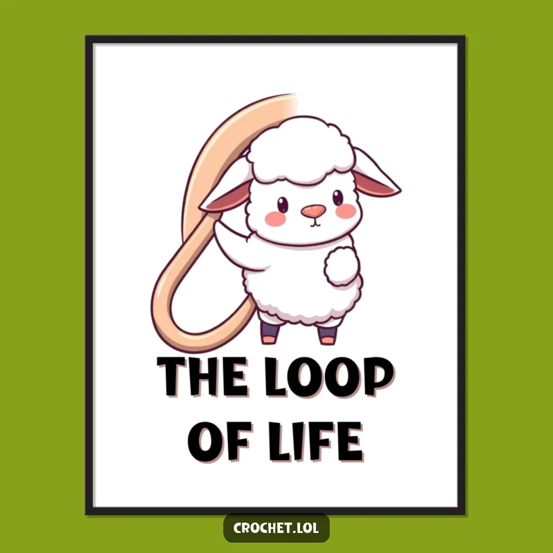 Funny Sheep Hooking Digital Art Print: Woolly Creation Decor, a Whimsical and Humorous Wall Piece