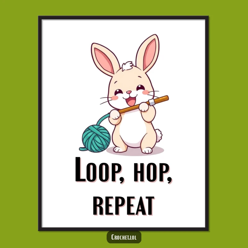 Funny Bunny Crochet Poster: Energetic Yarn Art, a Whimsical Decor Piece for Crafters
