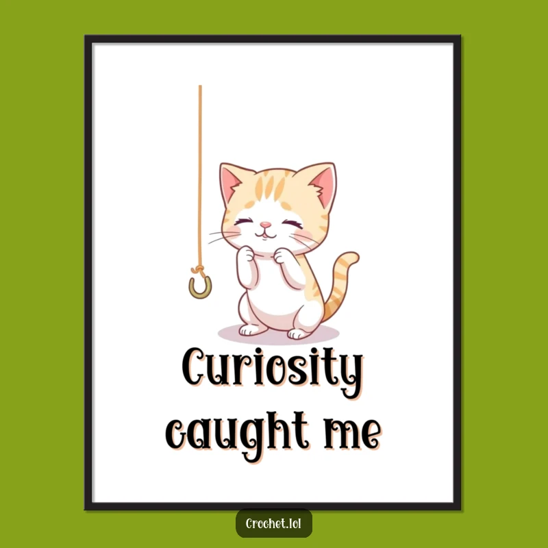 Funny Cat Yarn Poster: Curious Critter Art, a Whimsical Decor Piece for Cat Enthusiasts
