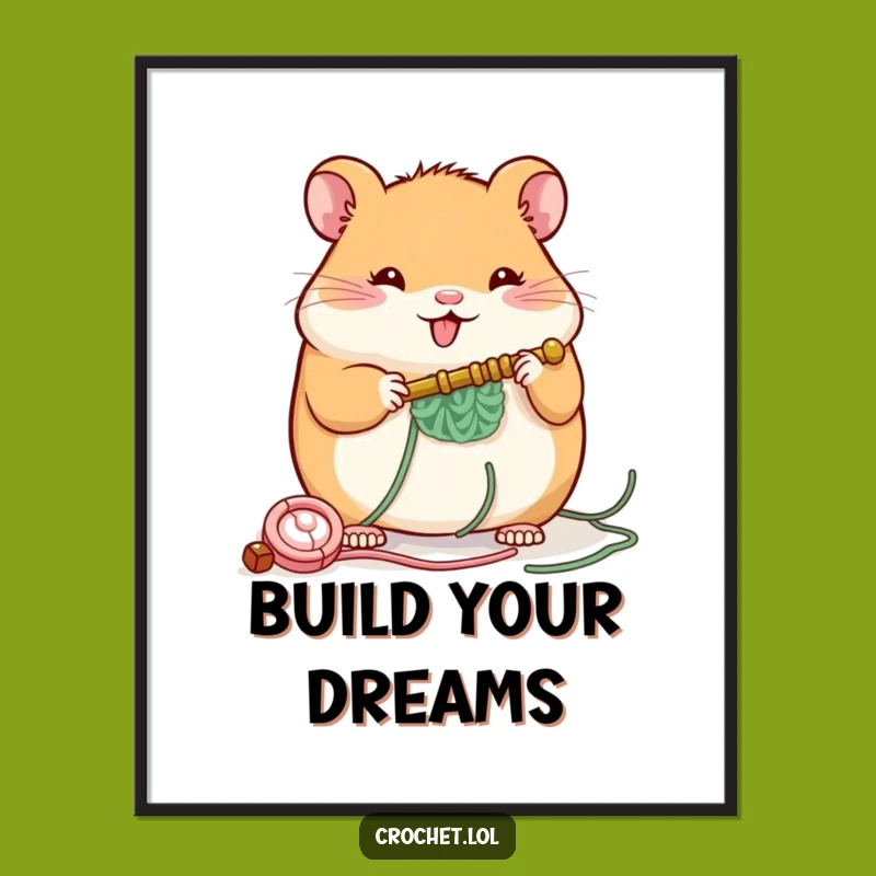 Funny Hamster Crochet Poster: Cheerful Builder Art, a Whimsical Decor Piece for Crafters