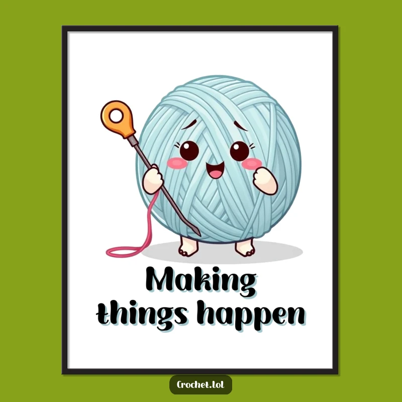 Funny Yarn Ball Poster: Enthusiastic Stitching Art, a Whimsical Decor Piece for Craft Lovers