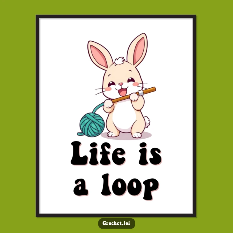 Funny Free Printable Wall Art: Crocheting Bunny Downloadable Decor