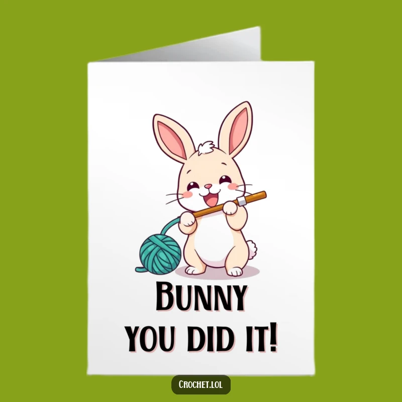 Free Printable Congrats Card: Bunny Crocheting Success Downloadable Gift