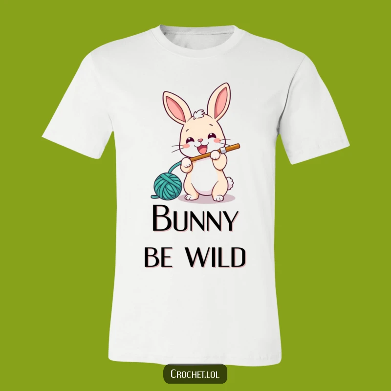 Funny Bunny Crochet T-Shirt: Energetic Yarn Looper Design, Ideal Humorous Gift